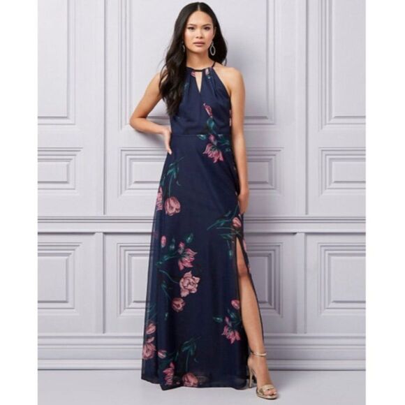 Women Le Chateau Floral Print Sheer Halter Neck Gown Size 1X - Picture 7 of 7